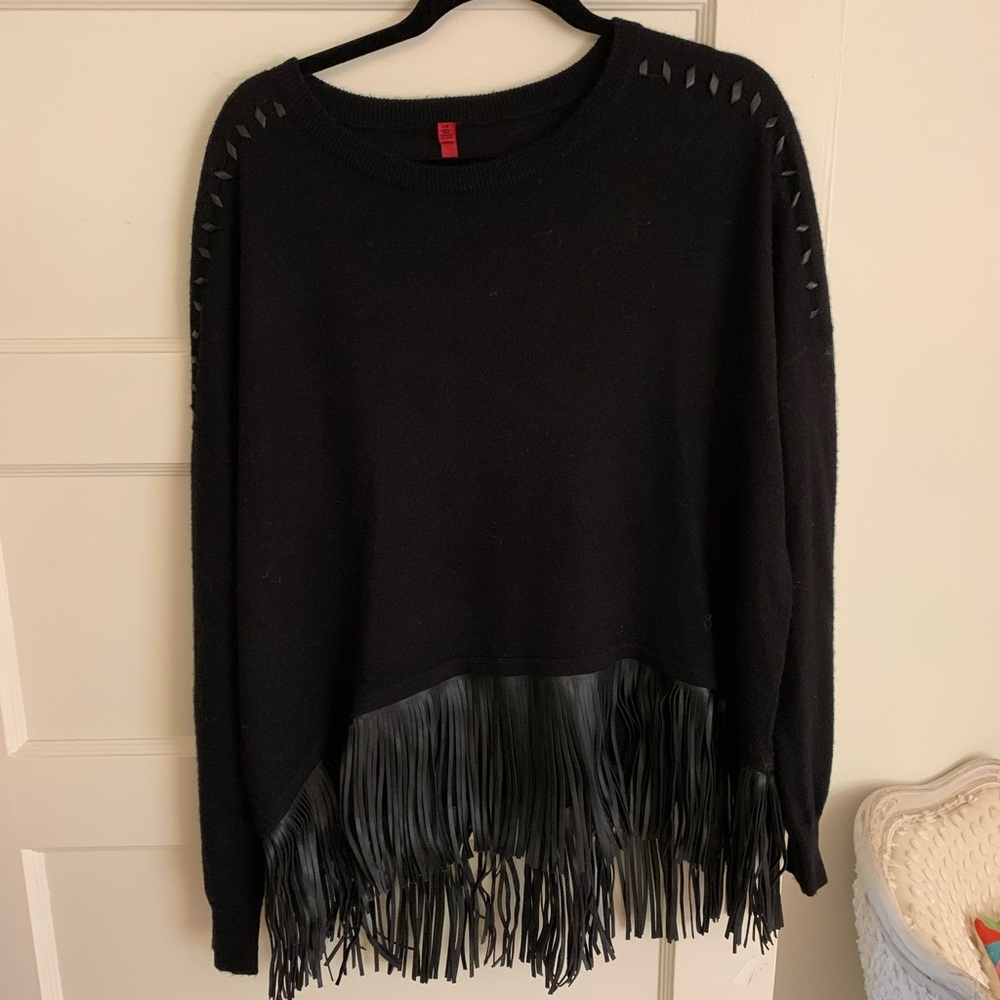 5|48 Black Leather Fringe Sweater